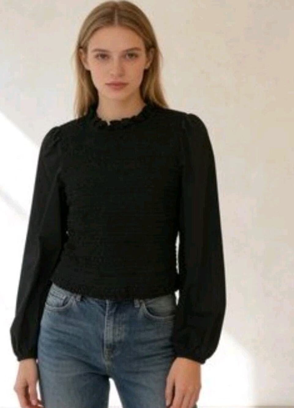J. Crew Black Smocked Blouse Size Medium